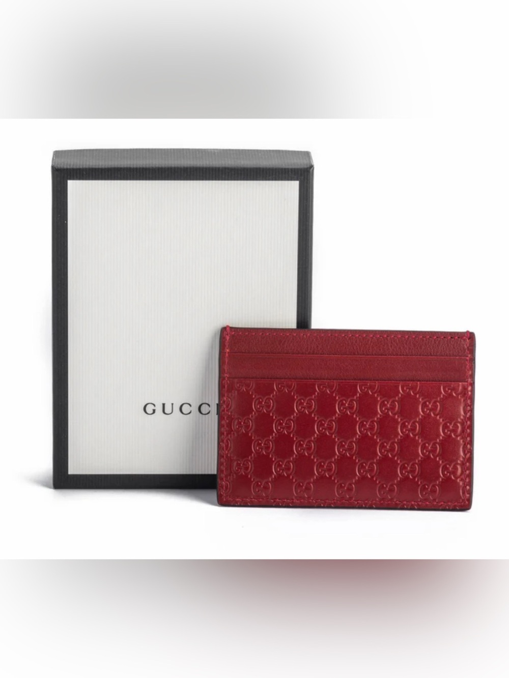 Gucci Red Embossed GG Leather Card Case